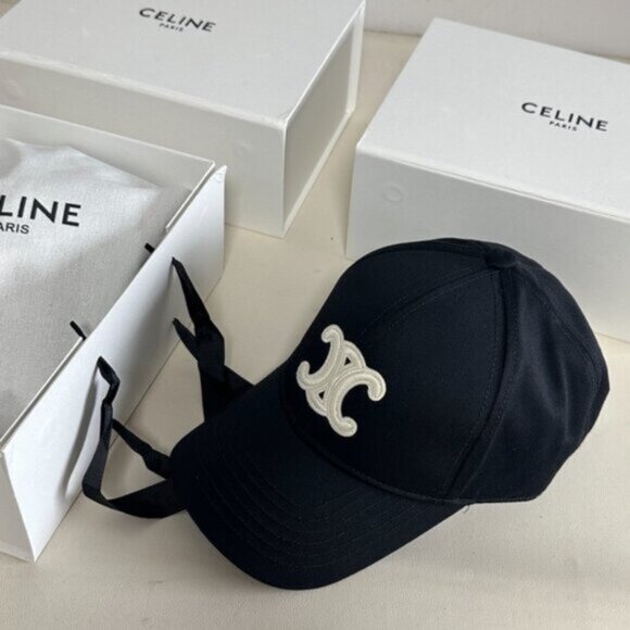 🔘Celine Triomphe Black Adjustable Unisex Baseball Cap - Picture 1 of 6